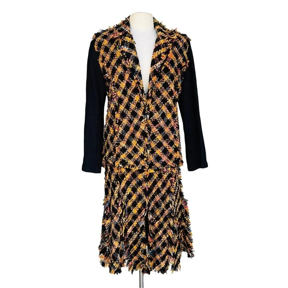 Vintage Molato Size M Black Yellow Halloween Witch Tweed Skirt Jacket Suit